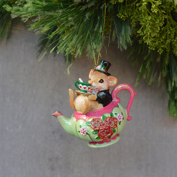 Teapot with Mouse Christmas Decoration