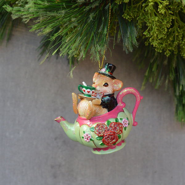 Teapot with Mouse Christmas Decoration